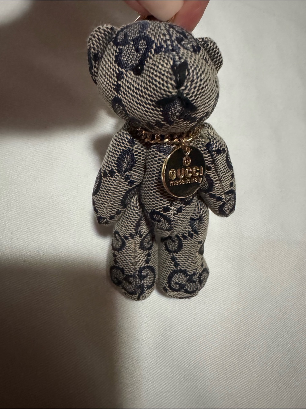 Gucci Navy & Beige Teddy Bear Keychain - Designer Charm - Picture 7 of 8